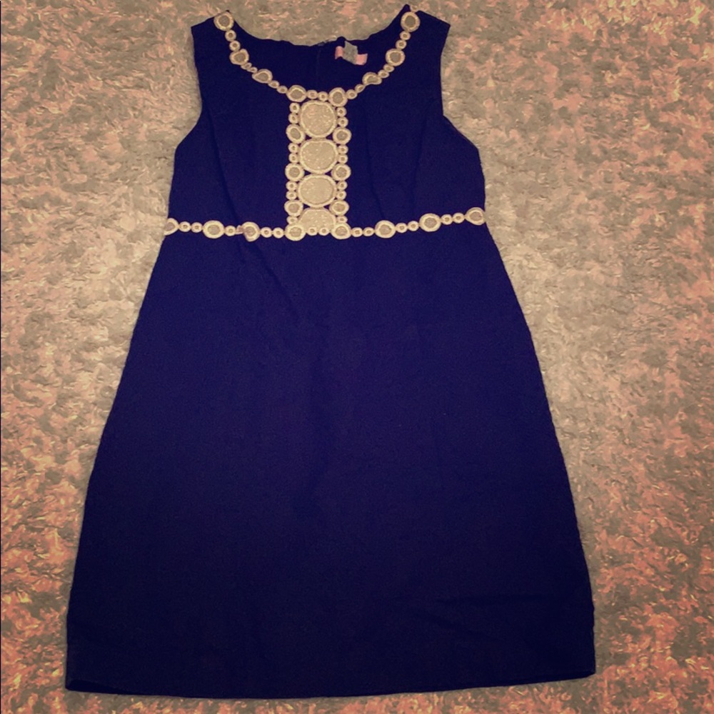 Lilly Pulitzer navy blue and gold shift dress